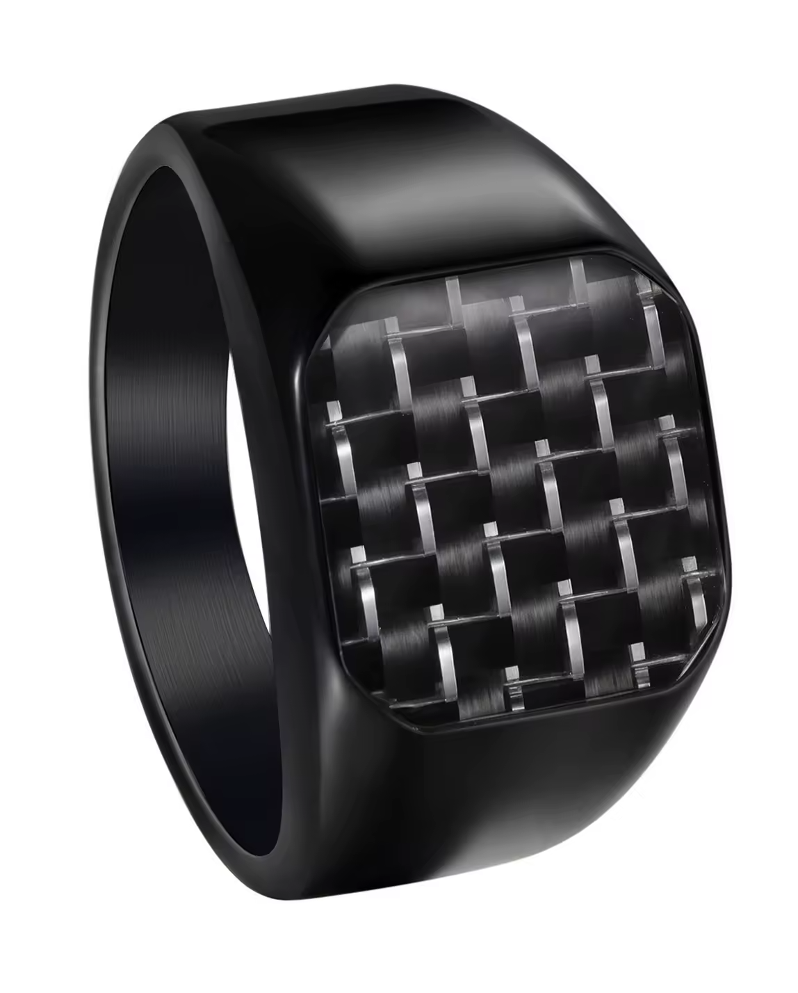 316L Stainless Steel Signet Ring with Carbon Fiber Men's Nautical Style