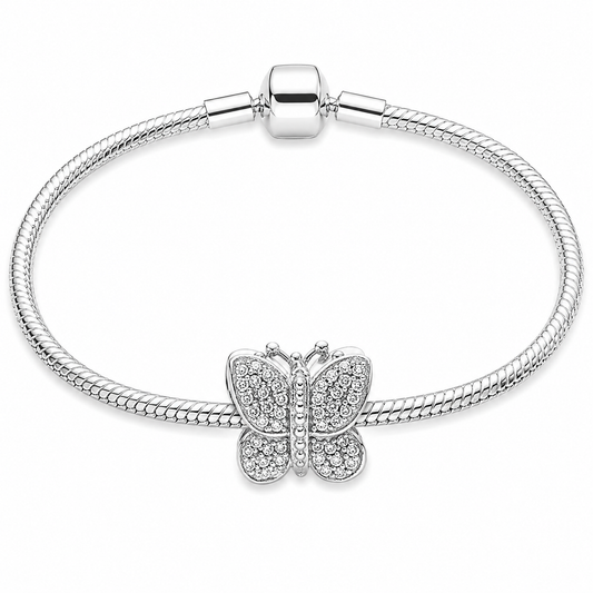 Silver Plated Butterfly Charm Snake Chain Bracelet Gift for Her Crystal UK