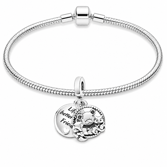 Silver Plated Life Is Better With Friends Charm Snake Chain Bracelet Gift UK