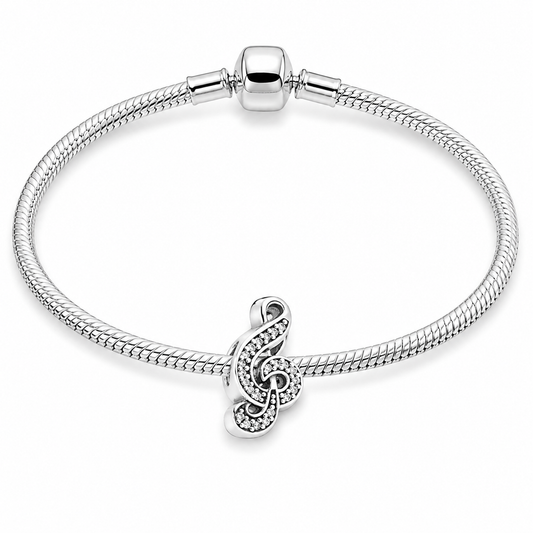 Silver Plated Musical Note Charm Snake Chain Bracelet Gift for Her Music Lover