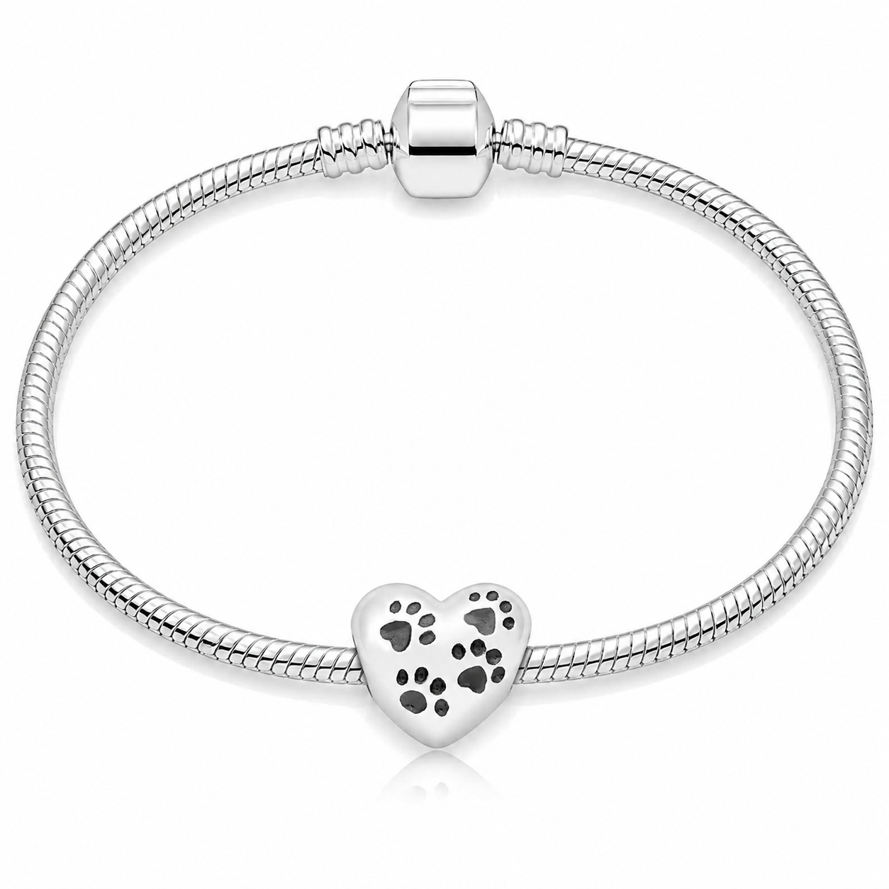 316L Stainless Steel Paw Print Heart Charm Bead Fits Snake Chain Bracelet