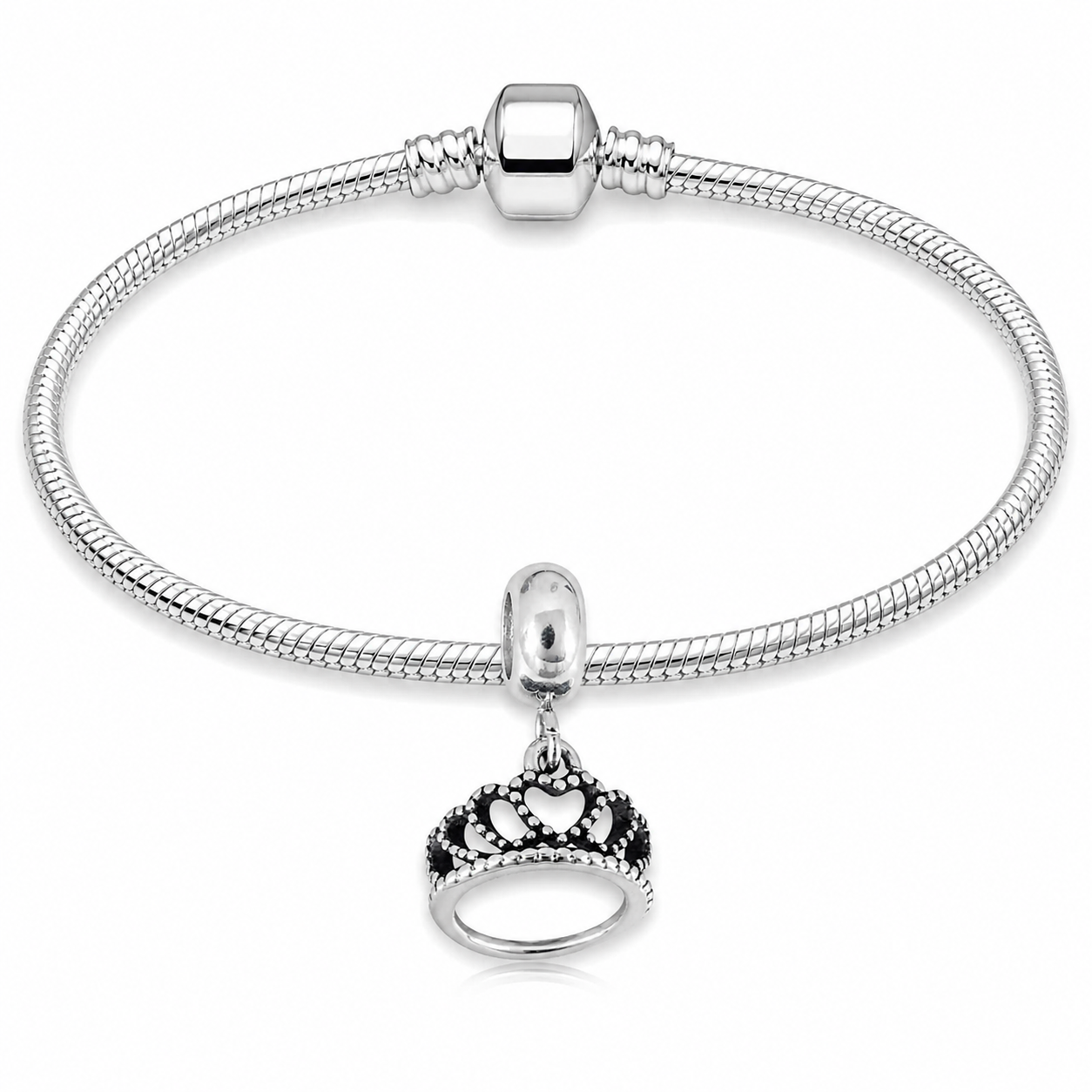 316L Stainless Steel Princess Crown Dangle Charm Fits Snake Chain Bracelet