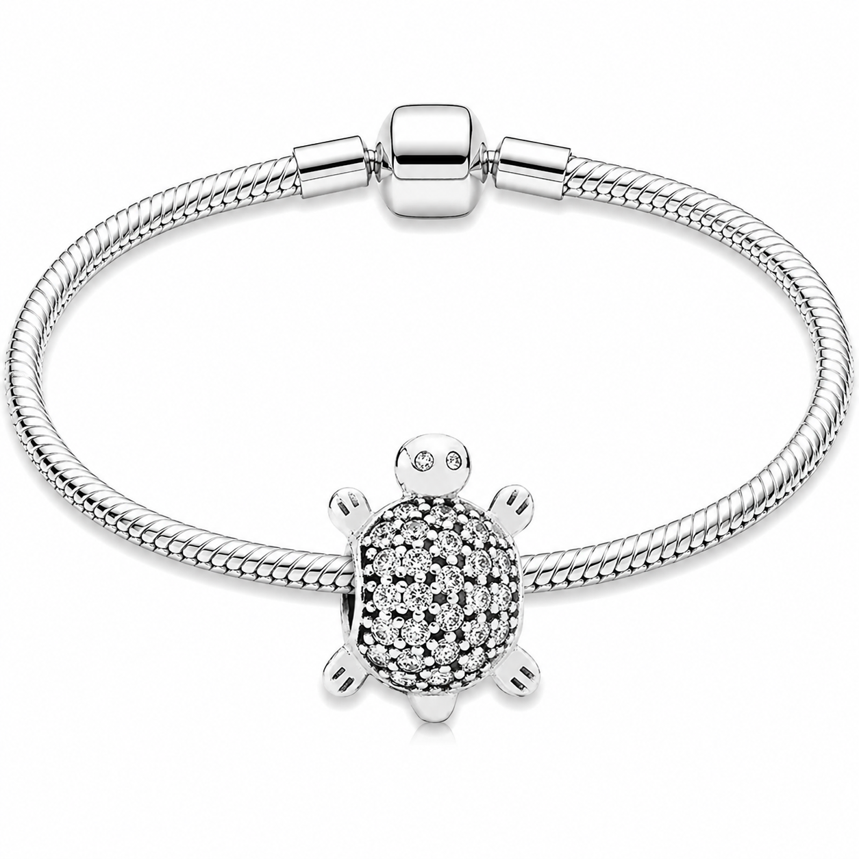 Share Silver Plated Turtle Charm Snake Chain Bracelet Gift for Her Crystal UK