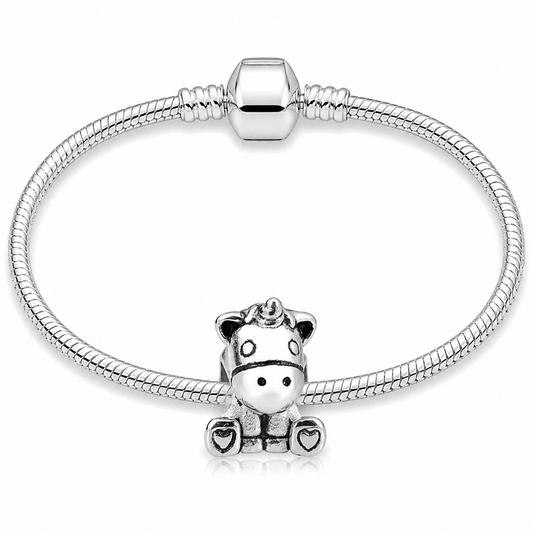316L Stainless Steel Unicorn Pony Charm Bead Fits Snake Chain Bracelet