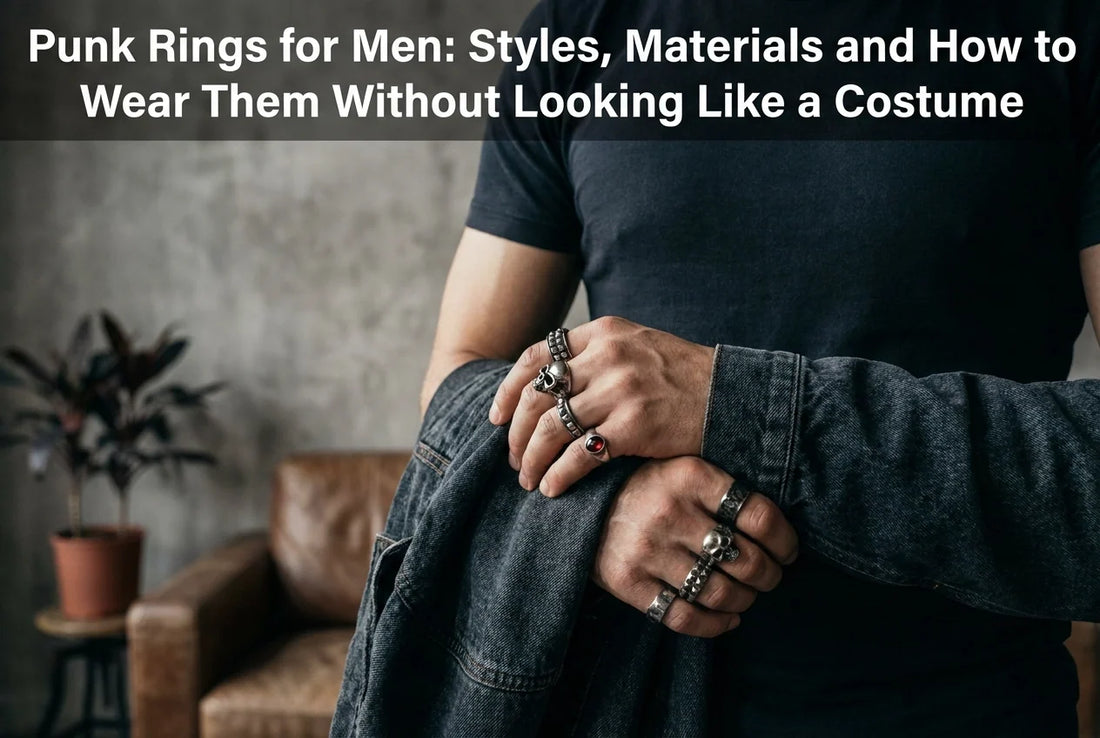 Professional header image for list-based article: Punk Rings for Men: Styles, Materials and How to Wear The...