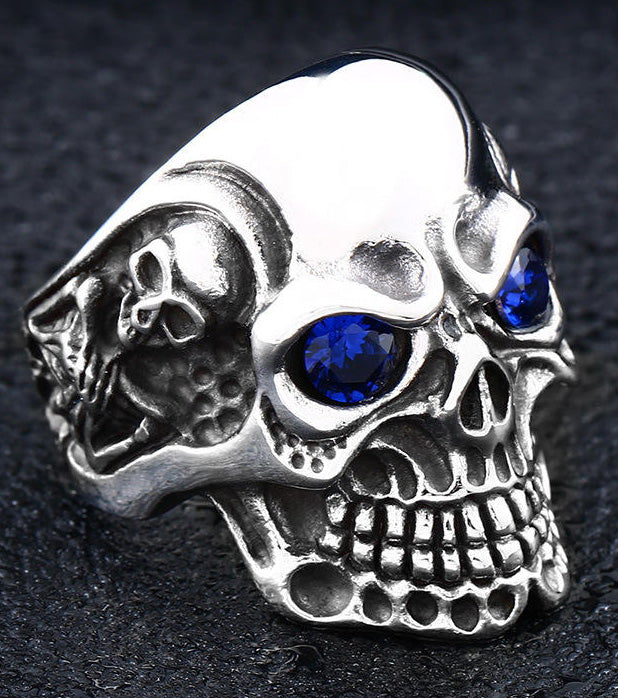 Men's Titanium Steel Ring Zircon Skull Head Biker Jewellery