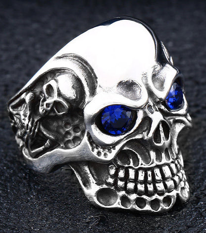 Men's Titanium Steel Ring Zircon Skull Head Biker Jewellery