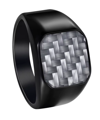 316L Stainless Steel Signet Ring with Carbon Fiber Men's Nautical Style