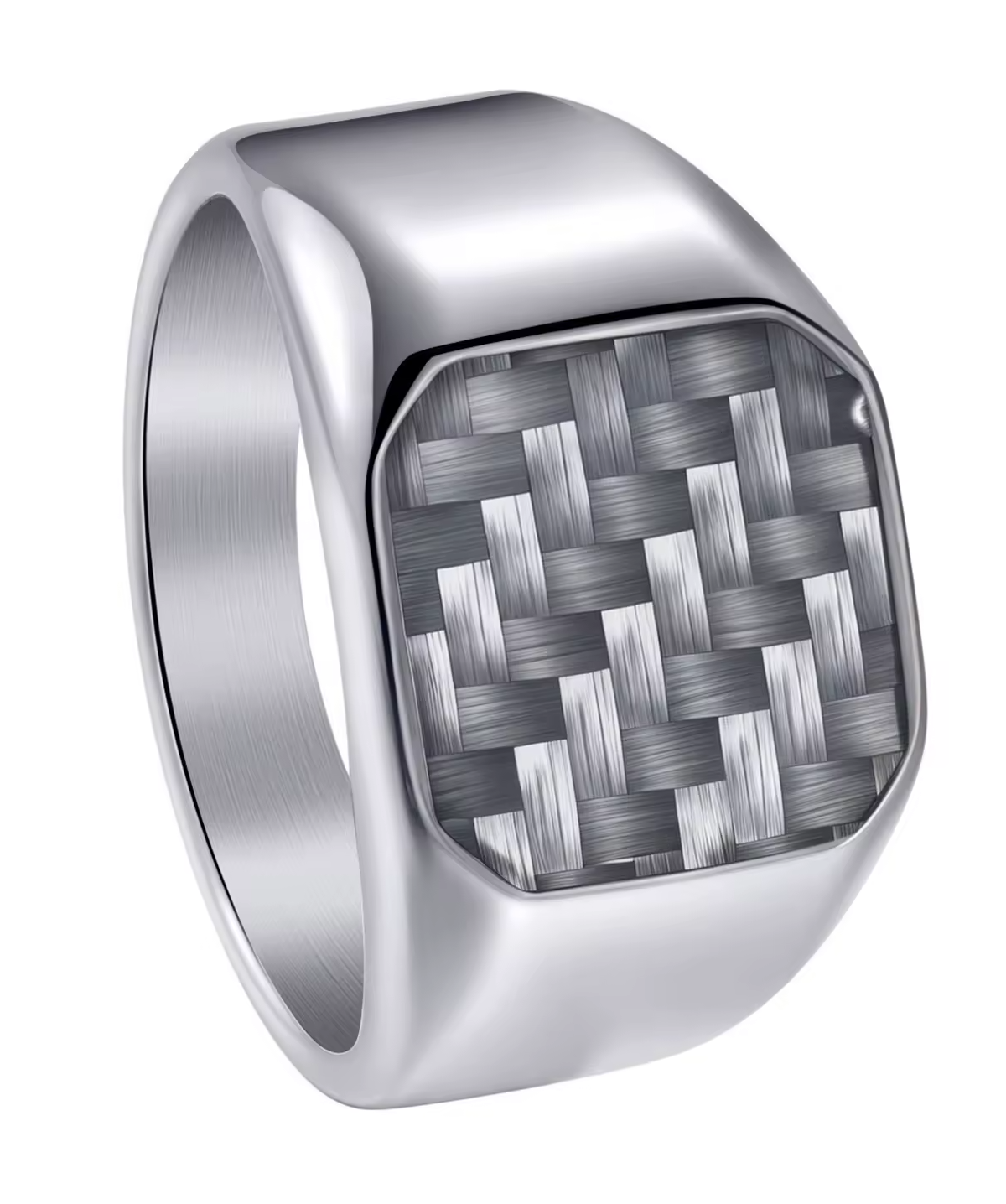 316L Stainless Steel Signet Ring with Carbon Fiber Men's Nautical Style