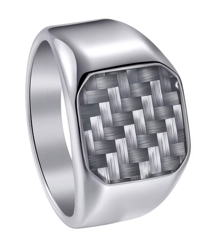 316L Stainless Steel Signet Ring with Carbon Fiber Men's Nautical Style