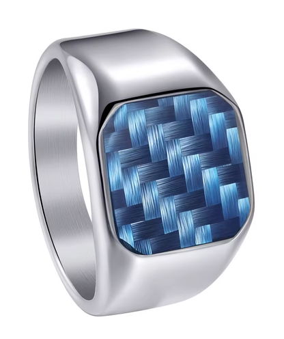 316L Stainless Steel Signet Ring with Carbon Fiber Men's Nautical Style