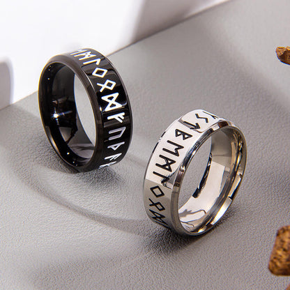 Nordic Retro Viking Rune Ring Bands for Men Women 316L Stainless Steel Odin Letter