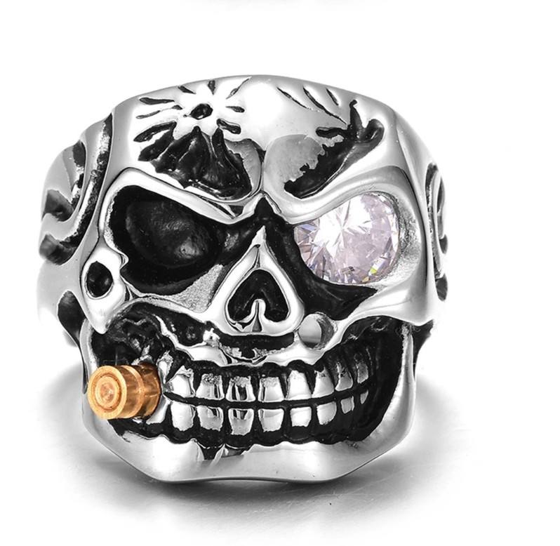 Biker Skull Ring Gothic Punk Style Silver Stainless Steel Statement Heavy Metal