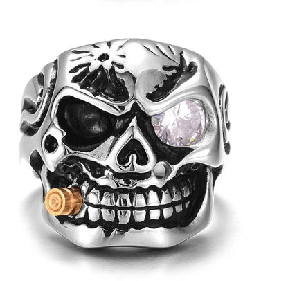 Biker Skull Ring Gothic Punk Style Silver Stainless Steel Statement Heavy Metal