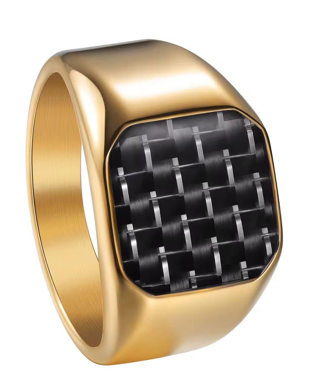 316L Stainless Steel Signet Ring with Carbon Fiber Men's Nautical Style