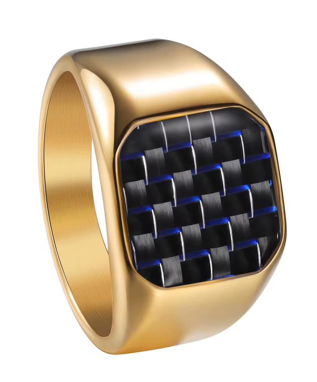 316L Stainless Steel Signet Ring with Carbon Fiber Men's Nautical Style