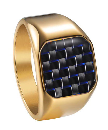 316L Stainless Steel Signet Ring with Carbon Fiber Men's Nautical Style