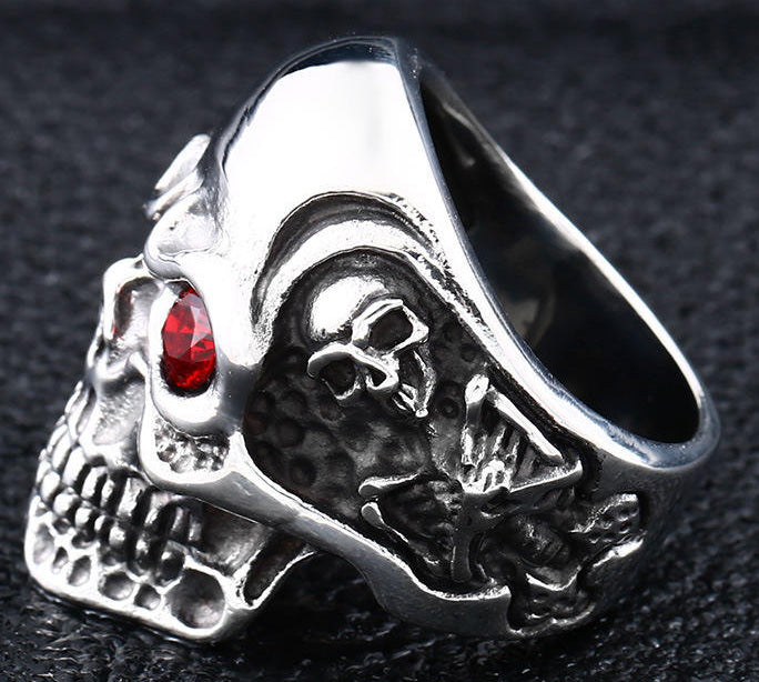Men's Titanium Steel Ring Zircon Skull Head Biker Jewellery