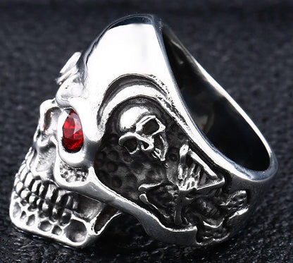 Men's Titanium Steel Ring Zircon Skull Head Biker Jewellery