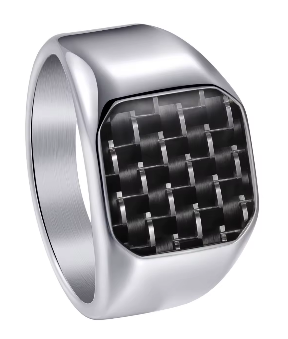 316L Stainless Steel Signet Ring with Carbon Fiber Men's Nautical Style