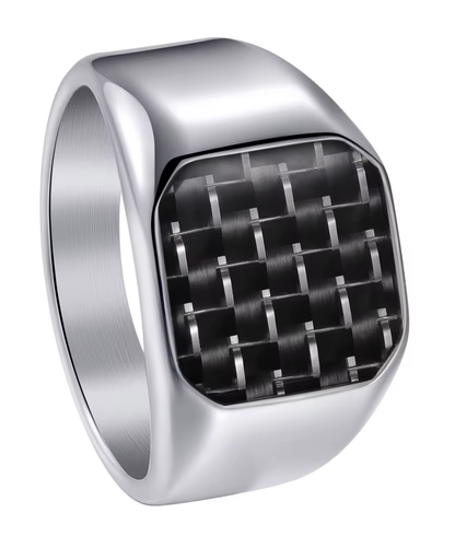 316L Stainless Steel Signet Ring with Carbon Fiber Men's Nautical Style