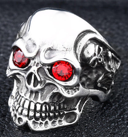 Men's Titanium Steel Ring Zircon Skull Head Biker Jewellery