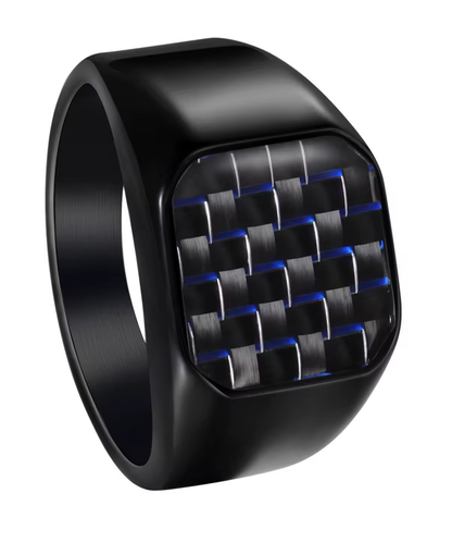 316L Stainless Steel Signet Ring with Carbon Fiber Men's Nautical Style