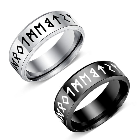 Nordic Retro Viking Rune Ring Bands for Men Women 316L Stainless Steel Odin Letter