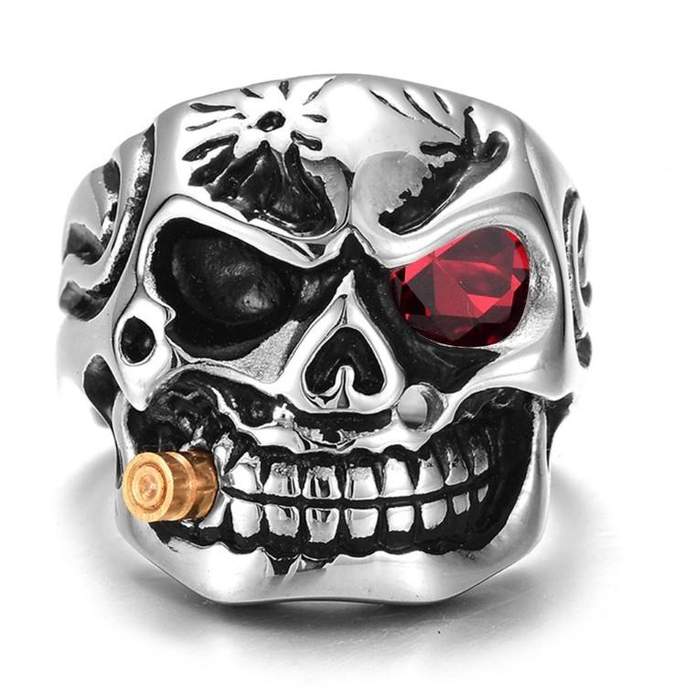 Biker Skull Ring Gothic Punk Style Silver Stainless Steel Statement Heavy Metal