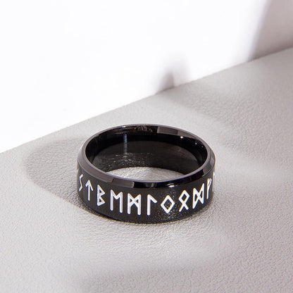 Nordic Retro Viking Rune Ring Bands for Men Women 316L Stainless Steel Odin Letter