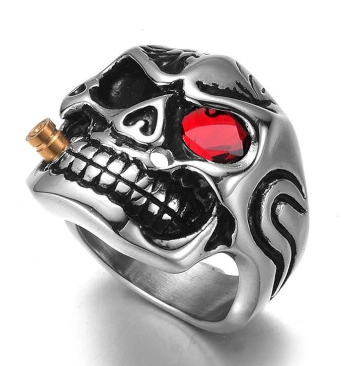 Biker Skull Ring Gothic Punk Style Silver Stainless Steel Statement Heavy Metal