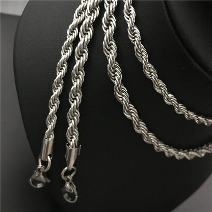 Silver Chain Stainless Steel Twist Rope Franco Chain Necklace for Men Women