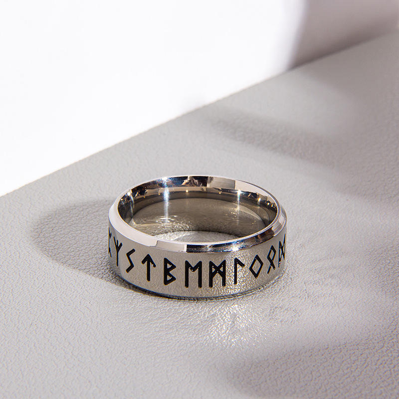 Nordic Retro Viking Rune Ring Bands for Men Women 316L Stainless Steel Odin Letter
