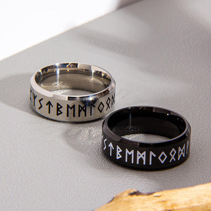 Nordic Retro Viking Rune Ring Bands for Men Women 316L Stainless Steel Odin Letter