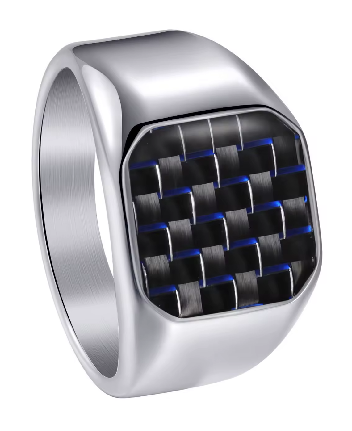 316L Stainless Steel Signet Ring with Carbon Fiber Men's Nautical Style