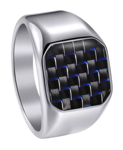 316L Stainless Steel Signet Ring with Carbon Fiber Men's Nautical Style