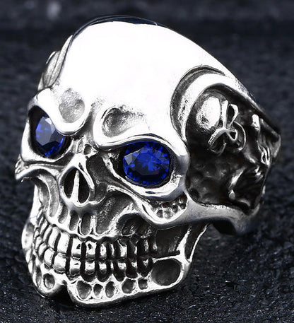 Men's Titanium Steel Ring Zircon Skull Head Biker Jewellery