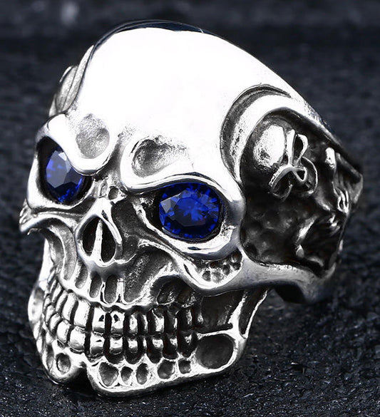 Men's Titanium Steel Ring Zircon Skull Head Biker Jewellery