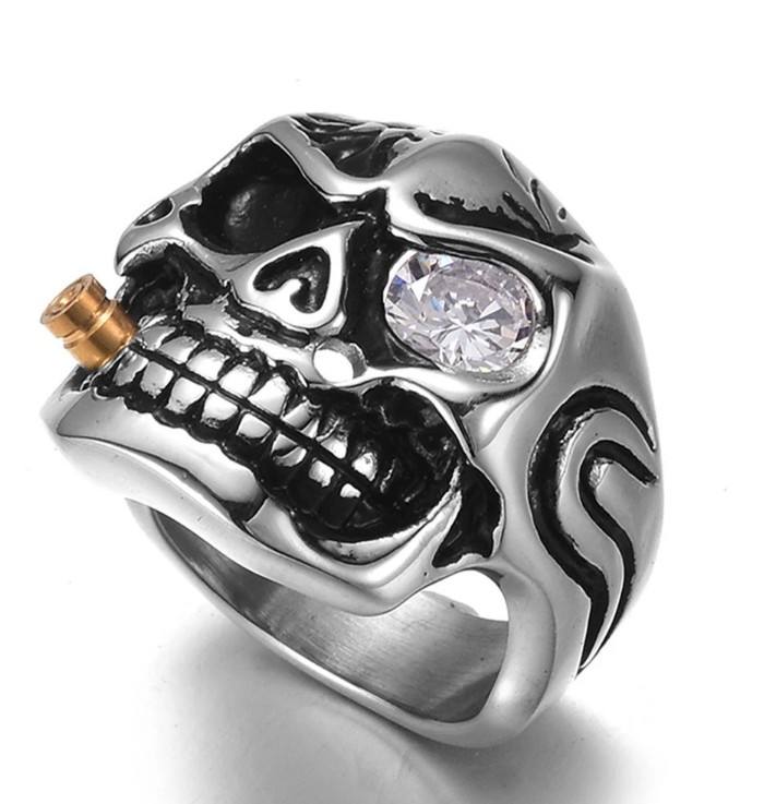 Biker Skull Ring Gothic Punk Style Silver Stainless Steel Statement Heavy Metal