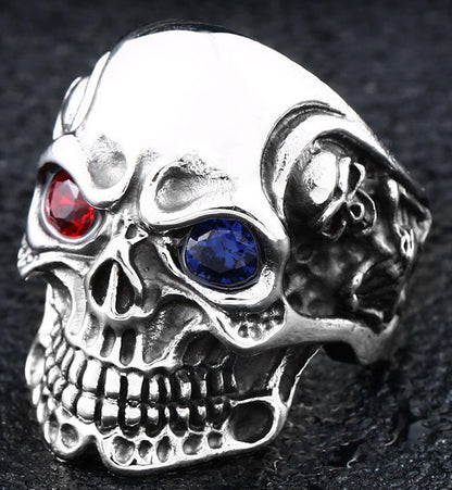Men's Titanium Steel Ring Zircon Skull Head Biker Jewellery
