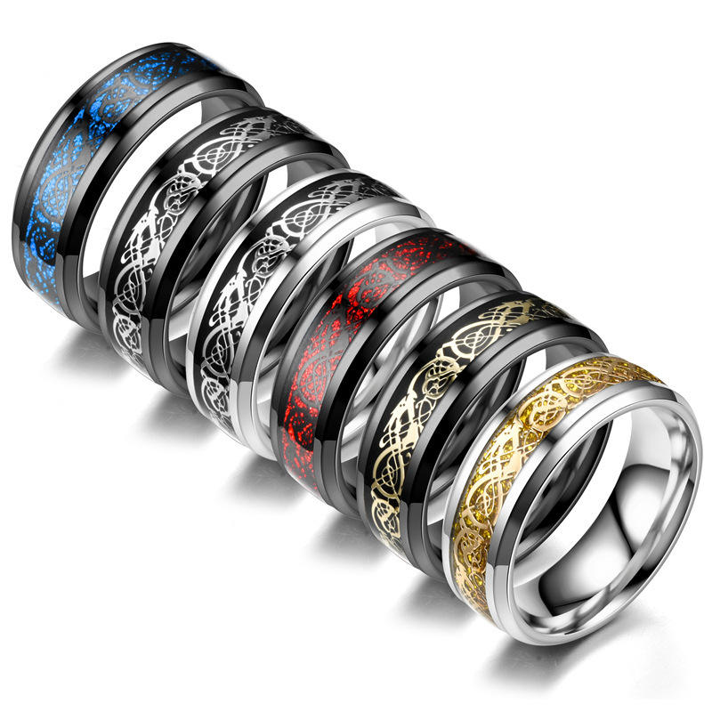 316L Stainless Steel Dragon Grain Rings Bands Jewellery for Women and Men