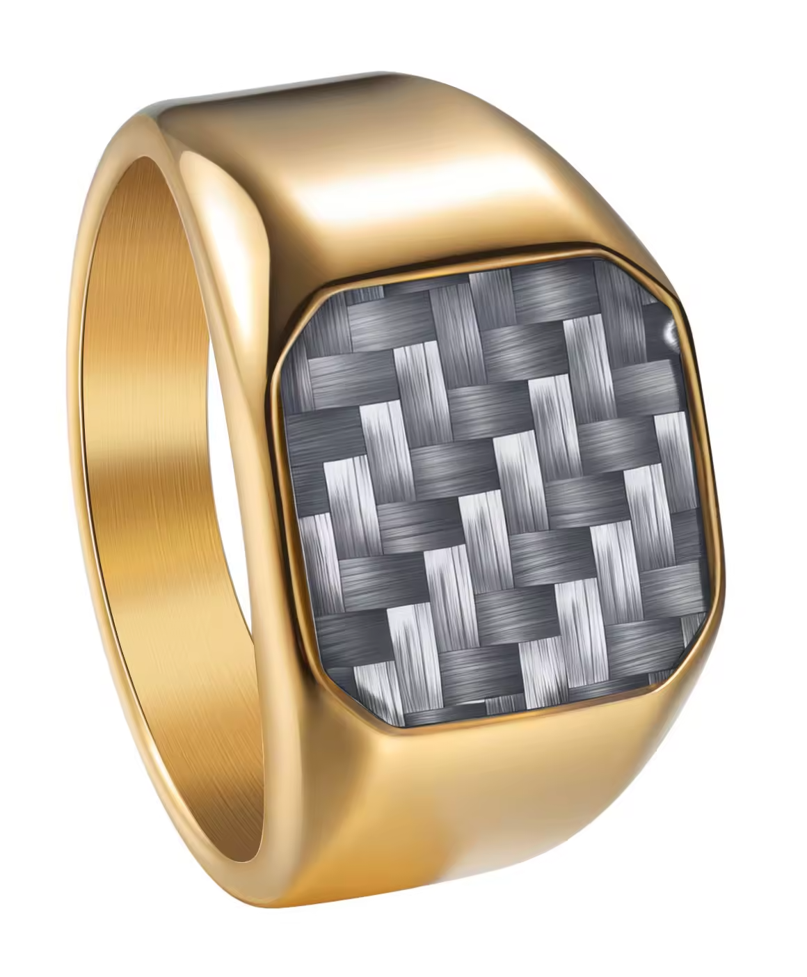 316L Stainless Steel Signet Ring with Carbon Fiber Men's Nautical Style