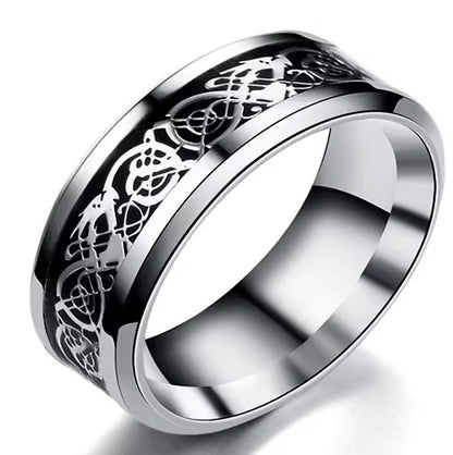 316L Stainless Steel Dragon Grain Rings Bands Jewellery for Women and Men