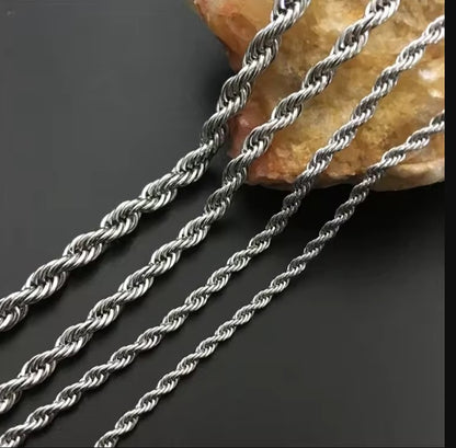 Silver Chain Stainless Steel Twist Rope Franco Chain Necklace for Men Women
