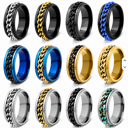 Stainless Steel Rotatable Chain Ring – 8mm Wide Fidget Spinner Band