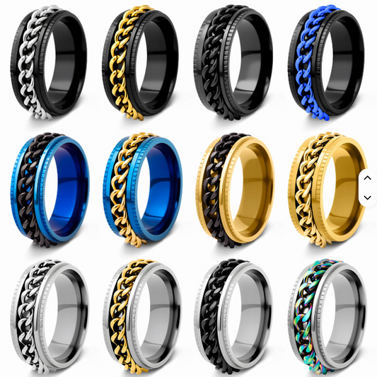 Stainless Steel Rotatable Chain Ring – 8mm Wide Fidget Spinner Band