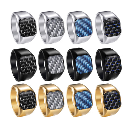 316L Stainless Steel Signet Ring with Carbon Fiber Men's Nautical Style