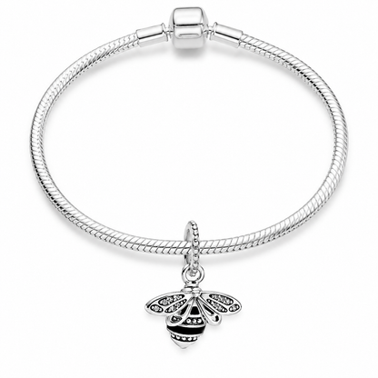 Silver Plated Bee Dangle Charm Gift for Her Snake Chain Bracelet