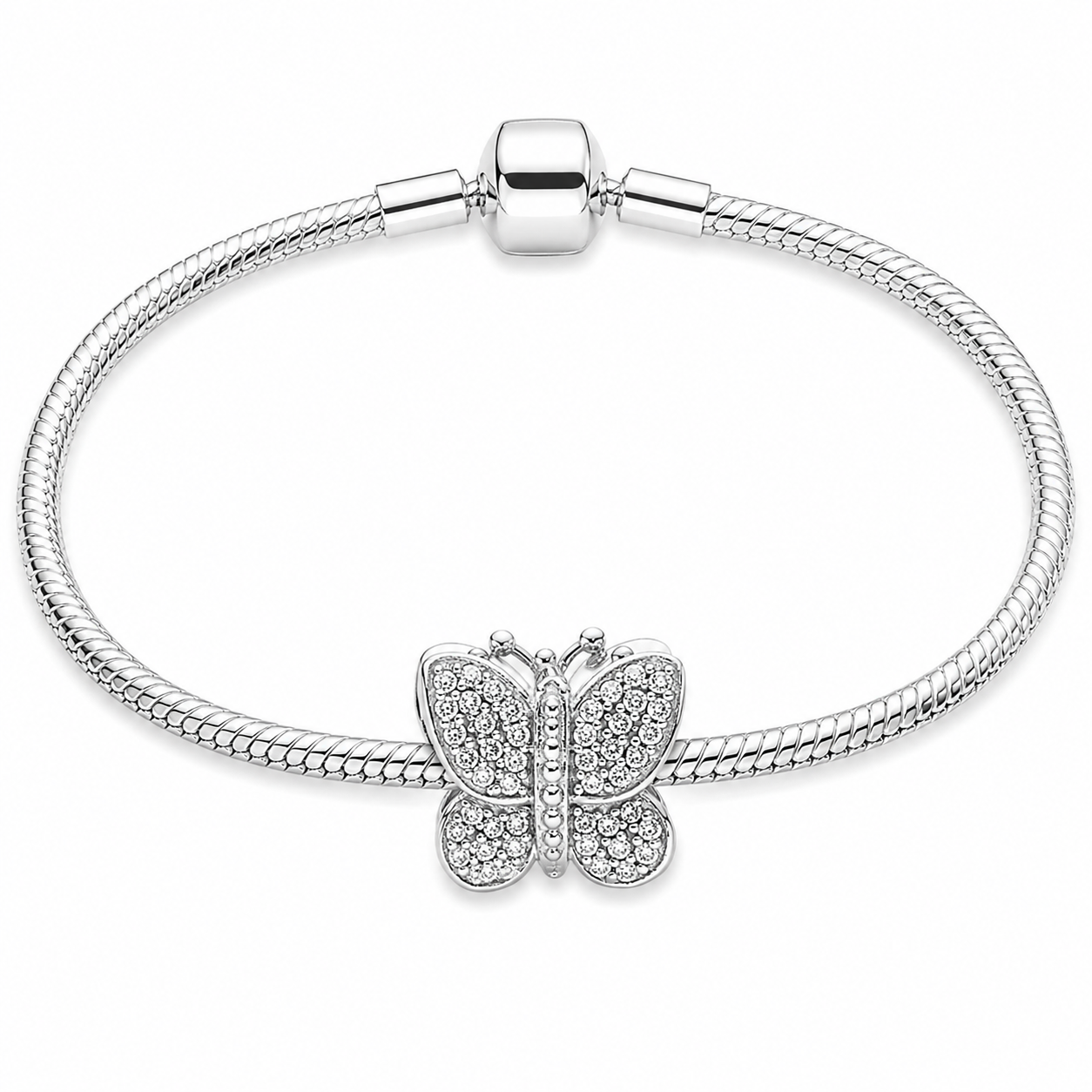 Silver Plated Butterfly Charm Snake Chain Bracelet Gift for Her Crystal UK