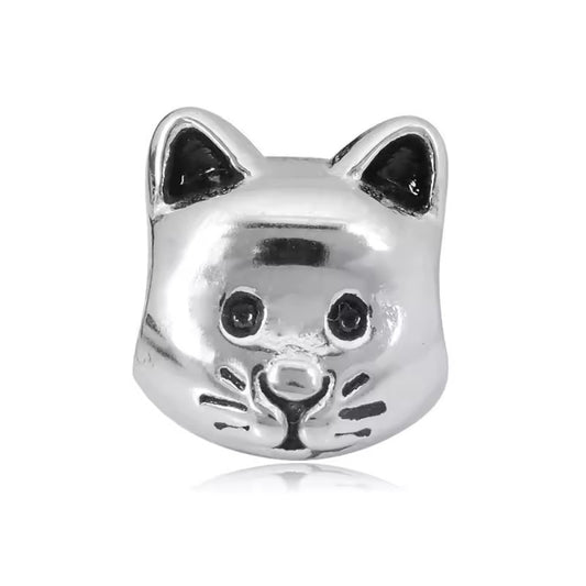 316L Stainless Steel Silver Cat Charm Bead Fits Snake Chain Bracelet Gift